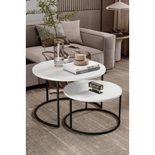 Quattro Home Beyaz Ikili Orta Sehpa Seti Metal Ayaklı