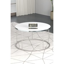 Quattro Home Gümüş Ayaklı Beyaz Yuvarlak Orta Sehpa