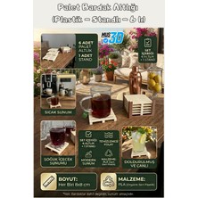 MUS3D Modern Palet Tasarımlı 6'lı Bardak Altlığı , Standlı Set - Dekoratif Ahşap Görünümlü Masaüstü Kahve / Çay Sunum Seti (8 cm x 8 Cm)