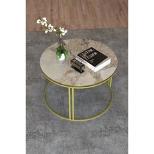 Quattro Home Efes Beyaz Mermer Desenli Yuvarlak Orta Sehpa 70 cm