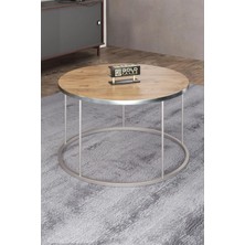 Quattro Home Ceviz Desenli Gümüş Ayaklı Yuvarlak Orta Sehpa