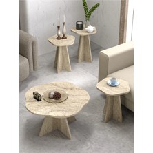 Quattro Home 4'lü Dekoratif Sehpa Seti Yuvarlak Formlu Yan Sehpa ve Orta Sehpa