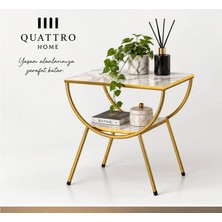 Quattro Home Gold Metal Yan Sehpa Efes Beyaz Mermer Desenli