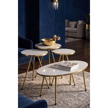 Quattro Home 4'lü Oval Sehpa ve Zigon Sehpa Kombin Seti Beyaz Gold