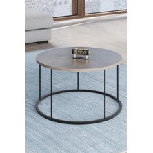 Quattro Home Gordion Desenli Gri Yuvarlak Orta Sehpa Siyah Metal Ayaklı