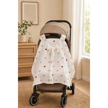 Ponchik Babies Ponchik %100 Pamuklu Müslin Puset Örtüsü Fiyonklu Büyük Kalpli - 90X100 cm Bebek Oto Koltuğu Kılıfı Emzirme Önlüğü Koruyucu Kapaklı Yenidoğan Anne Bebek Ürünleri