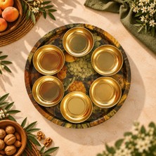 Sarkap Home 34 cm Üzüm Desenli Tepsi ve 10X3,2 cm 6'lı Gold Çerezlik Seti