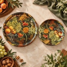Sarkap Home Üzüm Desenli 34 cm Tepsi ve 26 cm Meyve Tabağı