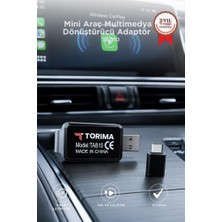 Torima Mini Araç Multimedya Dönüştürücü Adaptör Usb Type-C Uyumlu 2IN1 Kablosuz Carplay TAB10