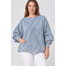 Etki Moda Kadın Italyan Stil Yarasa Kol Yanı Yırtmaçlı Cep Detaylı Oversize Triko Bluz