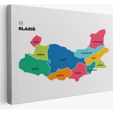 Cepahir Elazığ  Ili ve Ilçeler Haritası  Dekoratif Kanvas Tablo 1330