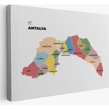 Cepahir Antalya   Ili ve Ilçeler Haritası  Dekoratif Kanvas Tablo 1268