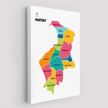 Cepahir Hatay  Ili ve Ilçeler Haritası  Dekoratif Kanvas Tablo 1354