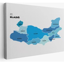 Cepahir Elazığ  Ili ve Ilçeler Haritası  Dekoratif Kanvas Tablo 1332