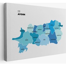 Cepahir Aydın Ili ve Ilçeler Haritası  Dekoratif Kanvas Tablo 1278