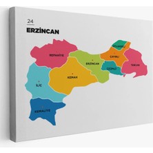 Cepahir Erzincan  Ili ve Ilçeler Haritası  Dekoratif Kanvas Tablo 1333