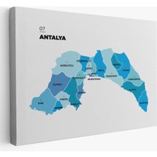 Cepahir Antalya   Ili ve Ilçeler Haritası  Dekoratif Kanvas Tablo 1267