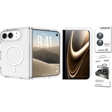 Vendas iPhone Duo Kılıf Zore M-safe Şarj Özellikli Şeffaf Kamera Çerçeveli UTS PC Kapak + Nano Koruyucu + Safir Anti-Reflective Lens Koruyucu