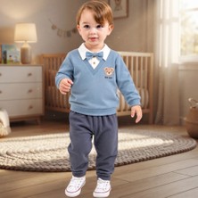 Erca Home Tekstil Ürünleri Papyonlu Erkek Bebek Takım  6 Ay,18 Ay,9 Ay,12 Ay Erkek Mavi