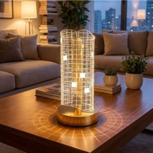 Decopat Dalgalı Silindirik Kristal LED Masa Lambası – Gold Taban, Dokunmatik, 3 Renk