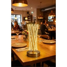 Decopat Premium Silindirik Kristal Çizgi LED Masa Lambası – Gold Taban, 3 Renk, Şarjlı