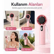 Hiltech 100 Kademeli Hız Ayarlı Şarjlı El Fanı Dijital Göstergeli Taşınabilir Mini Vantilatör Pembe