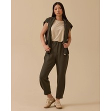 Scl Kadın Lastikli Bel Rahat Kesim Örme Kumaş Tapered Paça Pantolon