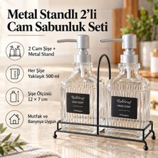PratikBir Metal Standlı 2'li Cam Sıvı Sabunluk Seti - 500 ml