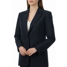 Unique Mode Kadın Regular Kalıp Çentikli Yaka Dokuma Çizgili Blazer Ceket