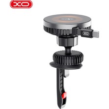 Xo 15W Magsafe Kablosuz Araç Şarjı Kancalı Telefon Tutucu Makaralı Kablo Siyah