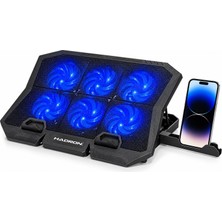Hadron HDX4254 Thunder Serisi Laptop Soğutucu 6 Fanlı LED Telefon Standlı 13-15.6 Inç Siyah