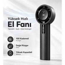 Hiltech 100 Kademeli Dijital Göstergeli Şarjlı El Fanı Taşınabilir Yüksek Hızlı Mini Vantilatör