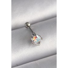 Çetiner Group Mey Ithalat® 316L Çelik Gümüş Renk Zirkon Taşlı Kalp Tragus Piercing