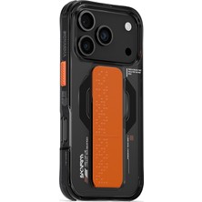 iPhone 17 Pro Uyumlu Kılıf M-Safe Şarj Özellikli Airbag Tasarımlı Standlı Skinarma Haxa Kapak Siyah
