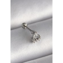 Çetiner Group Mey Ithalat® 316L Çelik Gümüş Renk Üçgen Zirkon Taşlı Tragus Piercing