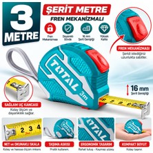 Total Orjinal Şerit Metre Stoplu Fren Mekanizmalı Patentli Premium Metre 3 Metre x 16 mm Üst Kalite