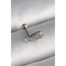 Çetiner Group Mey Ithalat® 316L Çelik Gümüş Renk Zirkon Taşlı Kanat Tragus Piercing