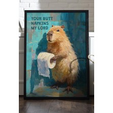 Duvarda Kapibara Siyah Ahşap Çerçeveli Poster, Dekoratif Banyo Duvar Tablosu