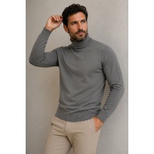 Beyome Erkek %100 Pamuk Yarım Balıkçı Yaka Kazak Uzun Kollu Rahat Kesim Basic Triko Kazak