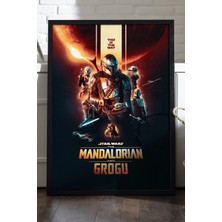 Star Wars Mandalorian Siyah Ahşap Çerçeveli Poster, Film Duvar Tablosu