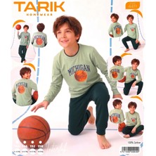 Tarık Erkek Çocuk Pijama Takımı Yeşil-Interlok %100 Pamuk 10-11 Yaş