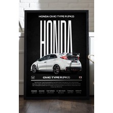 Duvarda Honda Civic Type R Siyah Ahşap Çerçeveli Poster, Dekoratif Araba Duvar Tablosu
