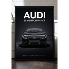 Duvarda Audi S8 Siyah Ahşap Çerçeveli Poster, Dekoratif Araba Duvar Tablosu