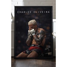 Duvarda Charles Oliviera Siyah Ahşap Çerçeveli Poster, Dekoratif Ufc Duvar Tablosu