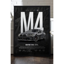 Duvarda Bmw M4 Csl Siyah Ahşap Çerçeveli Poster, Dekoratif Araba Duvar Tablosu