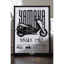 Yamaha Nmax 125 Siyah Ahşap Çerçeveli Poster, Dekoratif Motosiklet Duvar Tablosu
