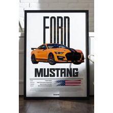 Duvarda Ford Mustang Shelby Siyah Ahşap Çerçeveli Poster, Dekoratif Araba Duvar Tablosu