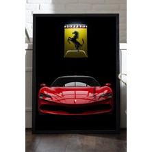 Duvarda Ferrari SF90 Siyah Ahşap Çerçeveli Poster, Dekoratif Araba Duvar Tablosu