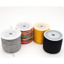 0.80 mm Paraşüt Ipi 4'lü Set (Siyah-Sarı-Çok Renkli+Simli Gümüş) Makrome Takı Bileklik Ipi