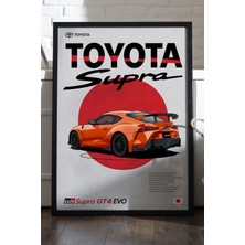 Duvarda Toyota Supra Siyah Ahşap Çerçeveli Poster, Dekoratif Araba Duvar Tablosu